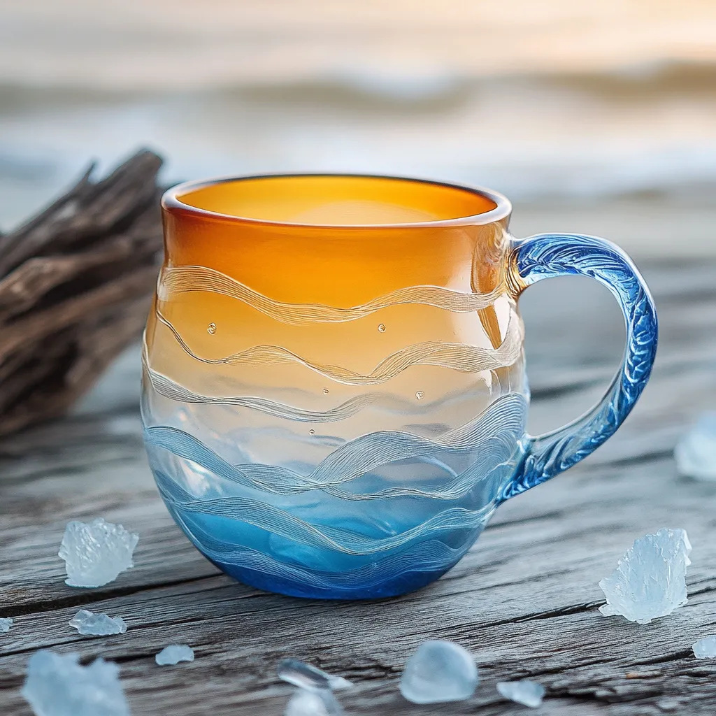 Ocean Wave Glass Mug with Gradient Blue Design