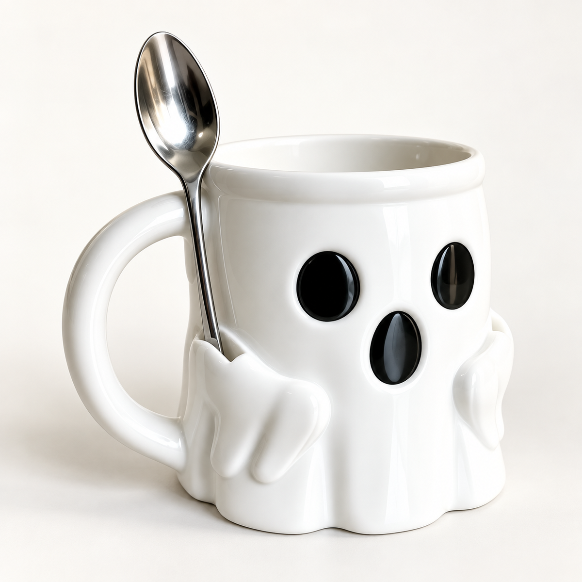 Ghost Shape Ceramic Mug with Spoon
