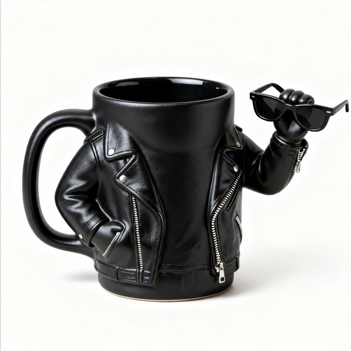 Leather Jacket Style Ceramic Mug with Sunglasses Design