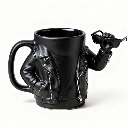 Leather Jacket Style Ceramic Mug with Sunglasses Design